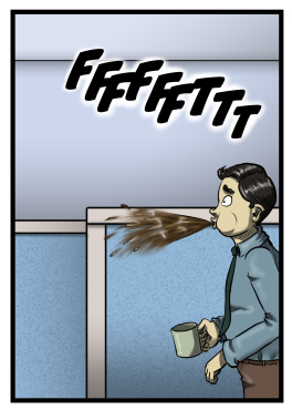 Max does a mighty spit-take, spraying his coffee.